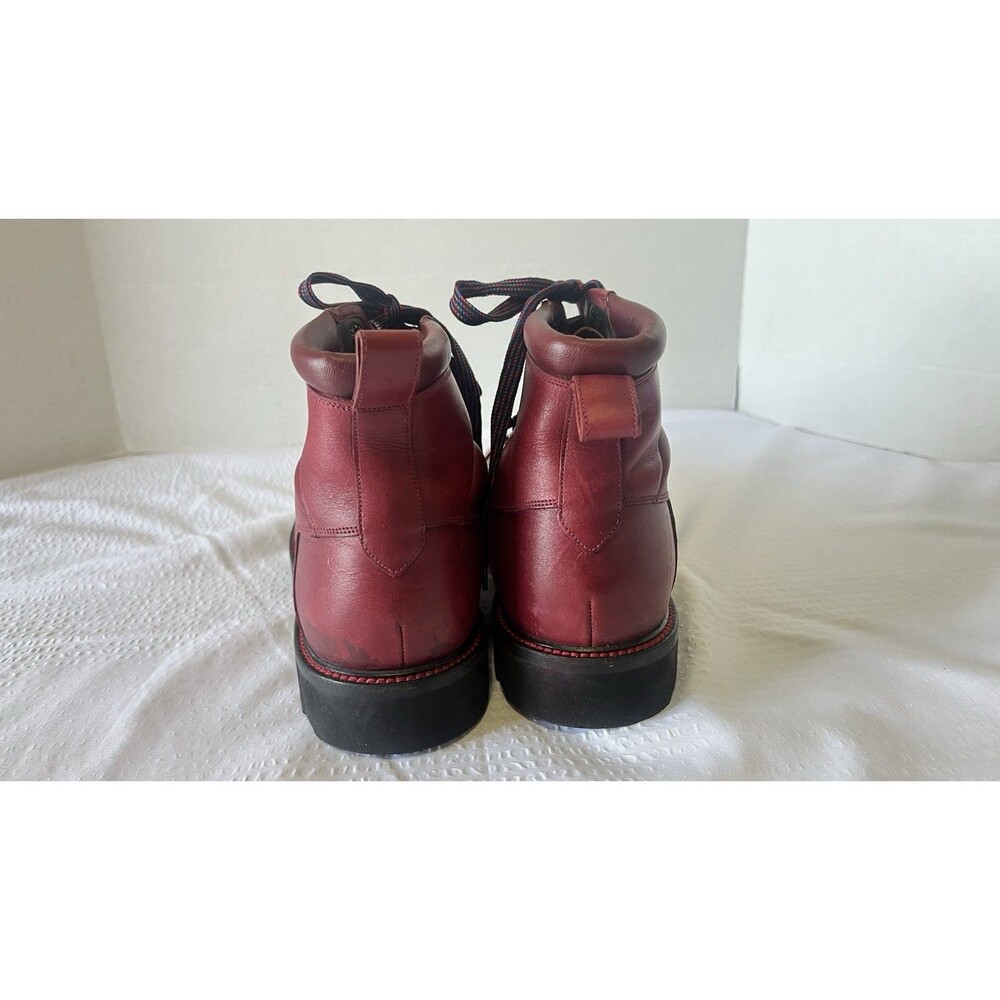 BALLY Charil Red Contrast Stitch Leather Fur Lined Hiking Boots Size 10 - Picture 3 of 10